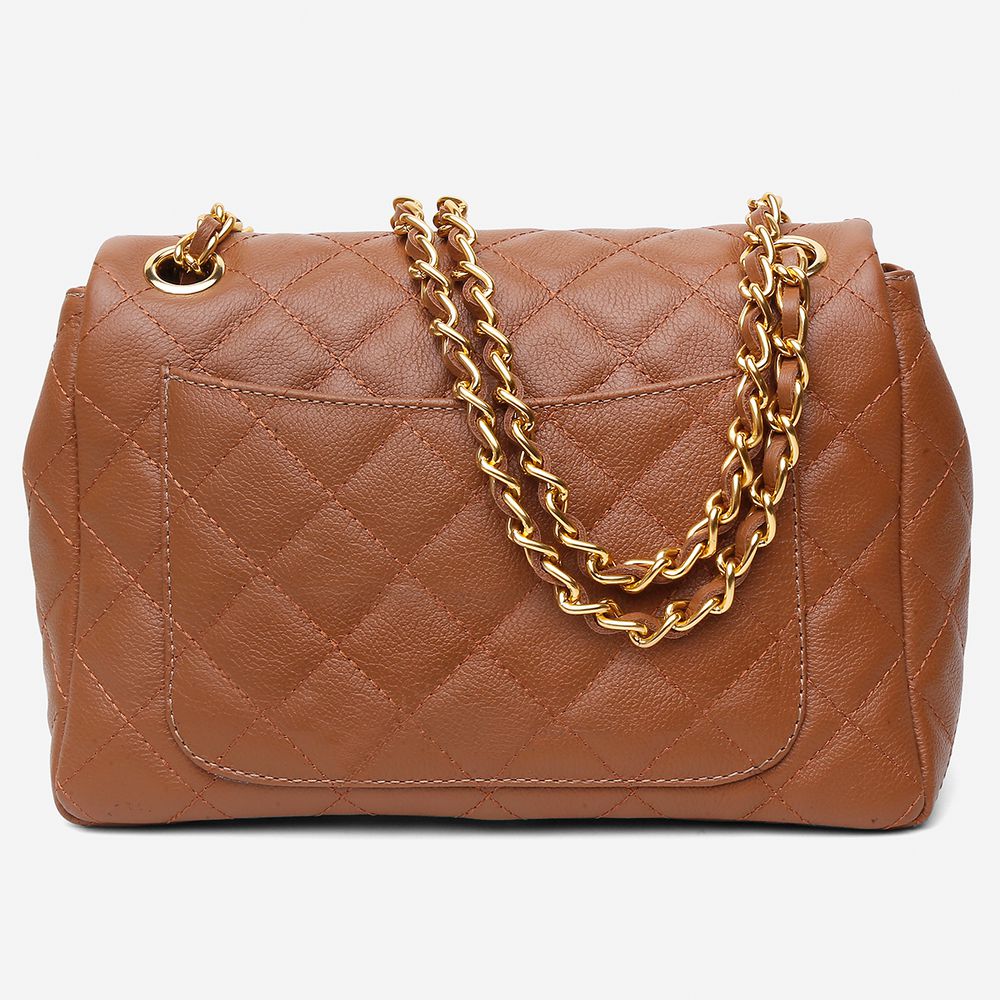 Bolsa Feminina de Couro Legítimo Caramelo Vittal Barbara Design Matelassê