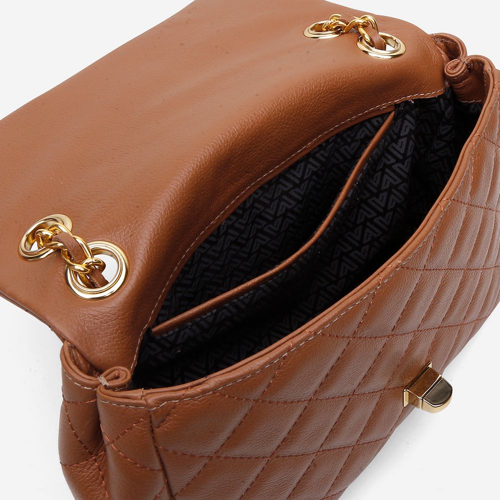 Bolsa Feminina de Couro Legítimo Caramelo Vittal Barbara Design Matelassê