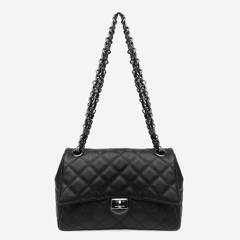 Bolsa Feminina de Couro Legítimo Preto Vittal Barbara Design Matelassê