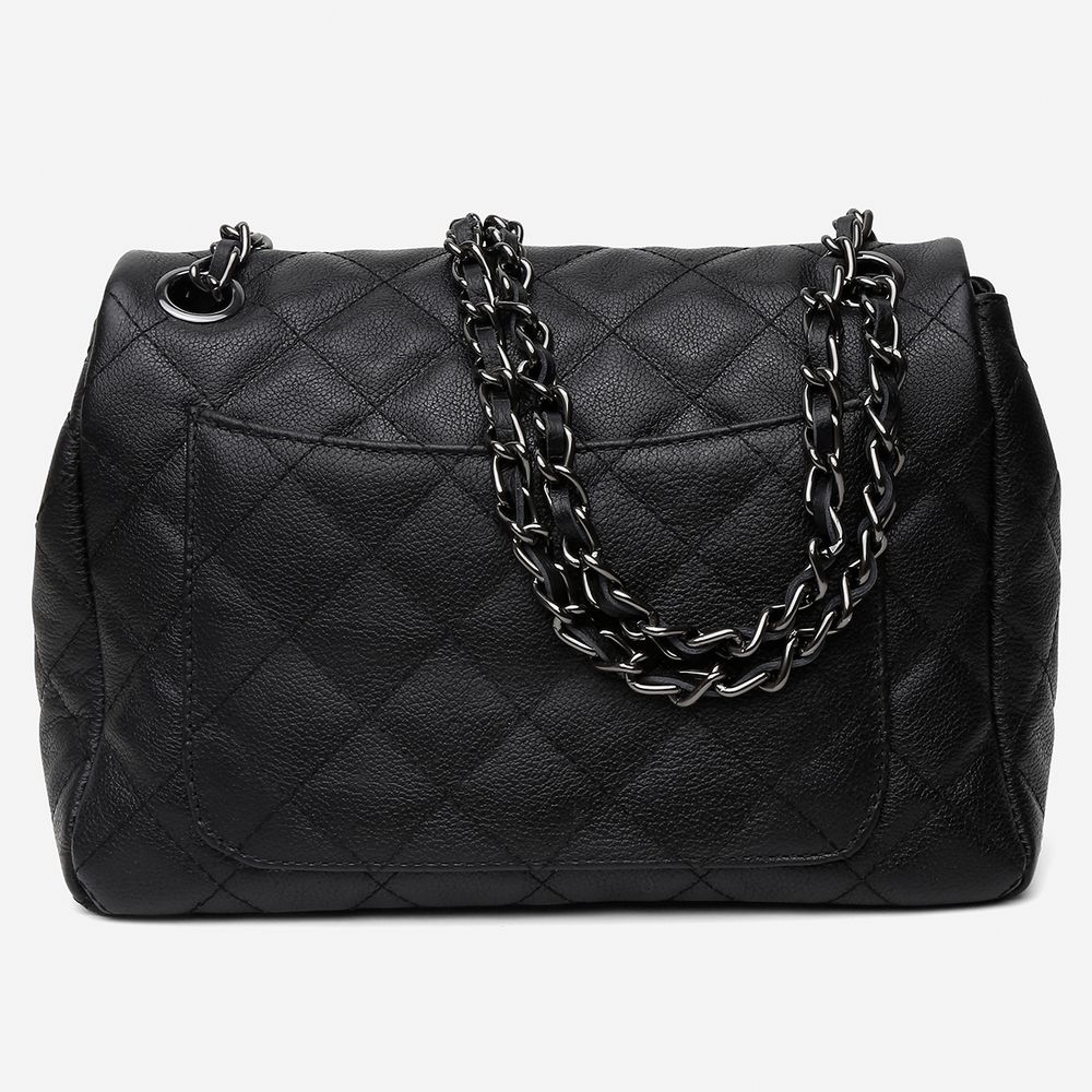 Bolsa Feminina de Couro Legítimo Preto Vittal Barbara Design Matelassê