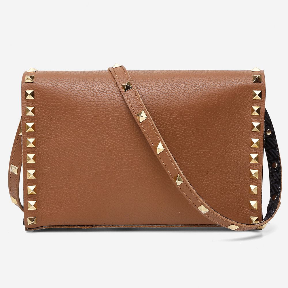 Bolsa Vittal Luxo em Couro Caramelo Rico acabamento de Metais