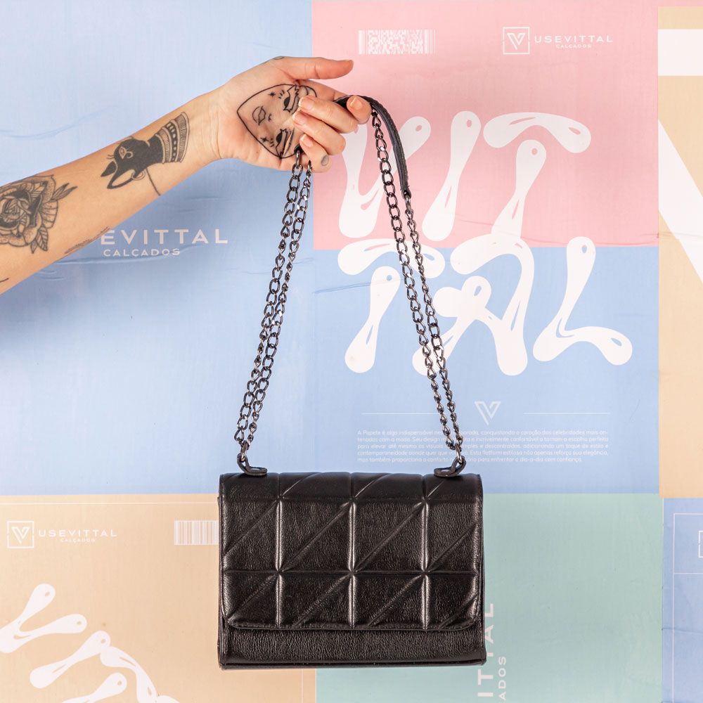 Bolsa Feminina Aline em Couro Legitimo Preta Vittal