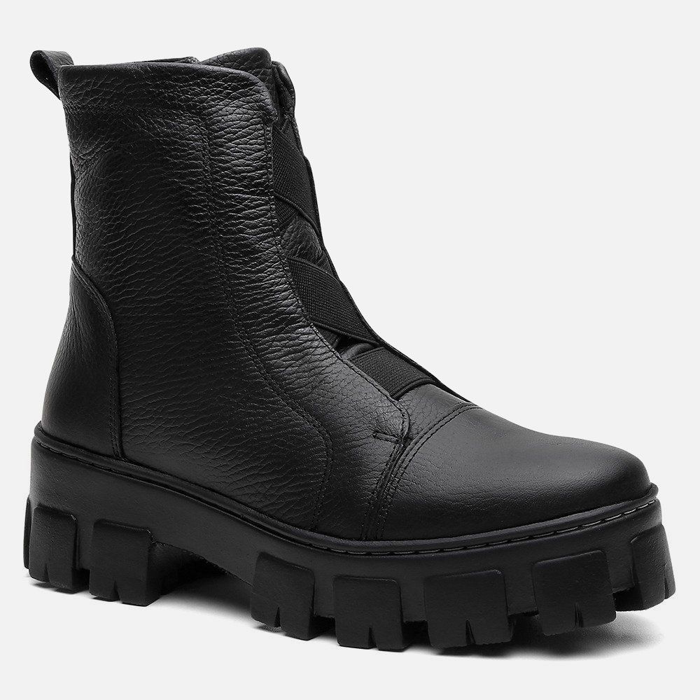 Bota Coturno Only Vittal em Couro Sola Tratorada e Zíper 