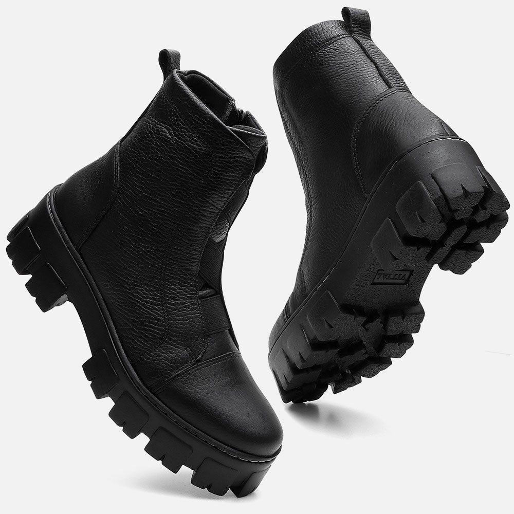 Bota Coturno Only Vittal em Couro Sola Tratorada e Zíper 