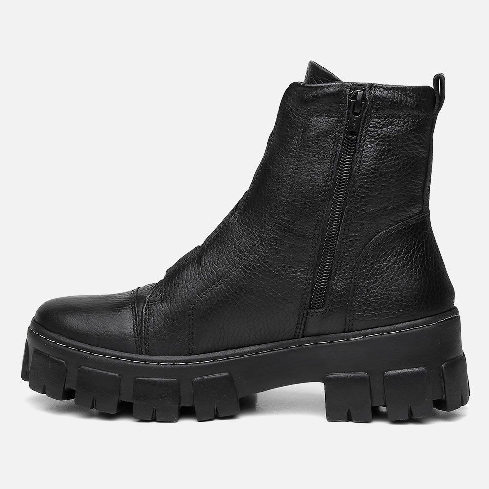 Bota Coturno Only Vittal em Couro Sola Tratorada e Zíper 