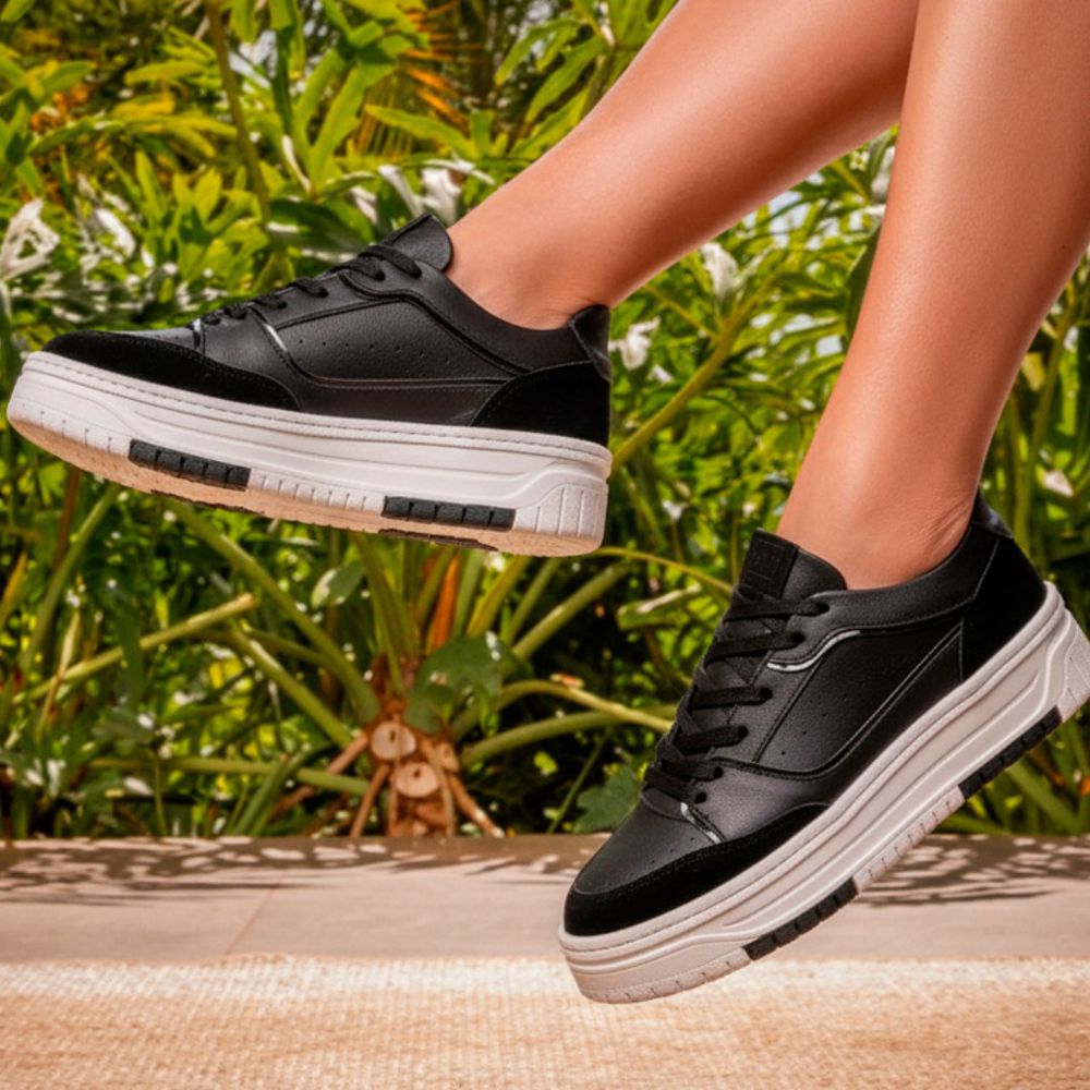 Tênis Feminino Vittal Aura Preto Solado Flatform Confort