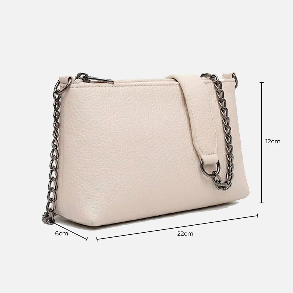 Bolsa Feminina Vittal Clutch Annelise em Couro Legitimo OffWhite Alça Corrente