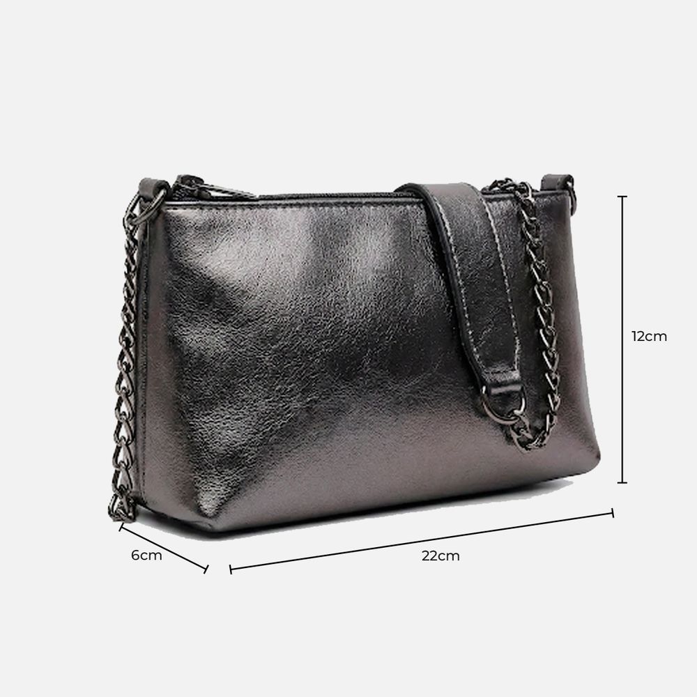 Bolsa Feminina Vittal Clutch Annelise em Couro Legitimo Onix Alça Corrente