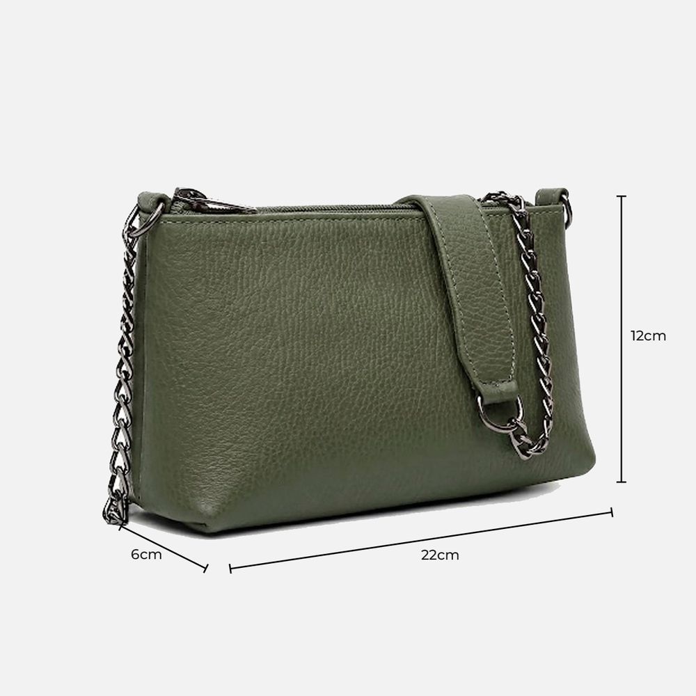 Bolsa Feminina Vittal Clutch Annelise em Couro Legitimo Verde Alça Corrente
