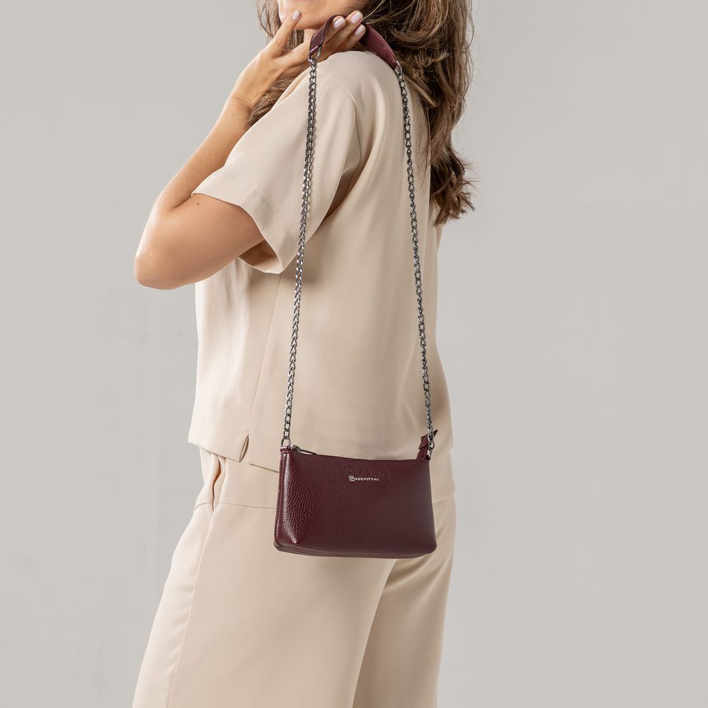 Bolsa Feminina Vittal Clutch Annelise em Couro Legitimo Bordo Alça Corrente