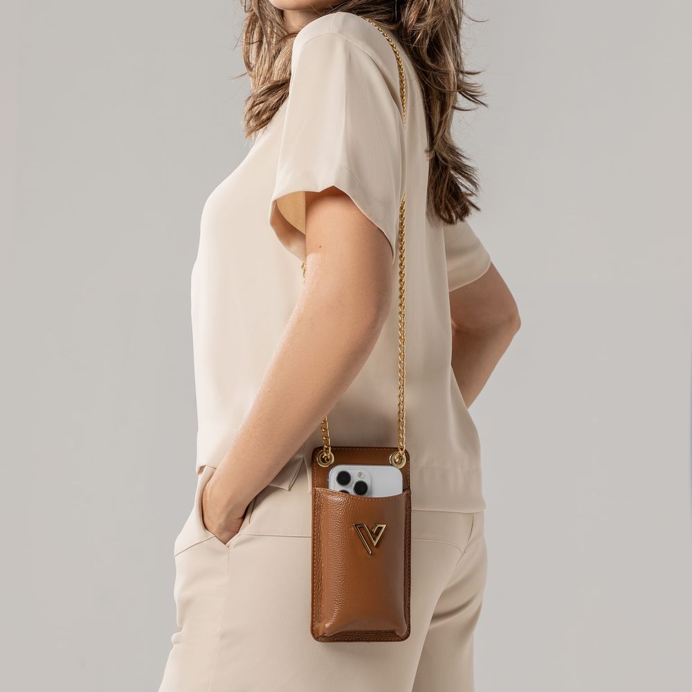 Porta Celular Vittal Kátia em Couro Caramelo