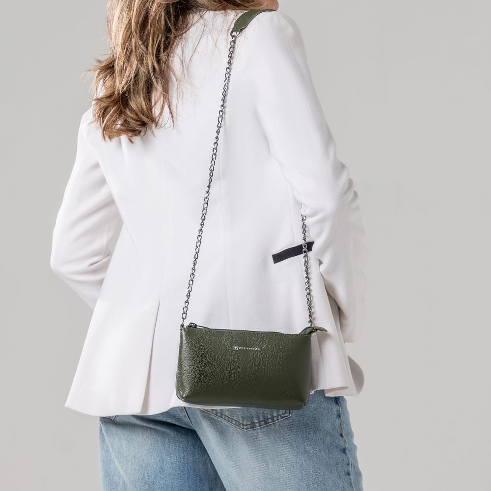 Bolsa Feminina Vittal Clutch Annelise em Couro Legitimo Verde Alça Corrente