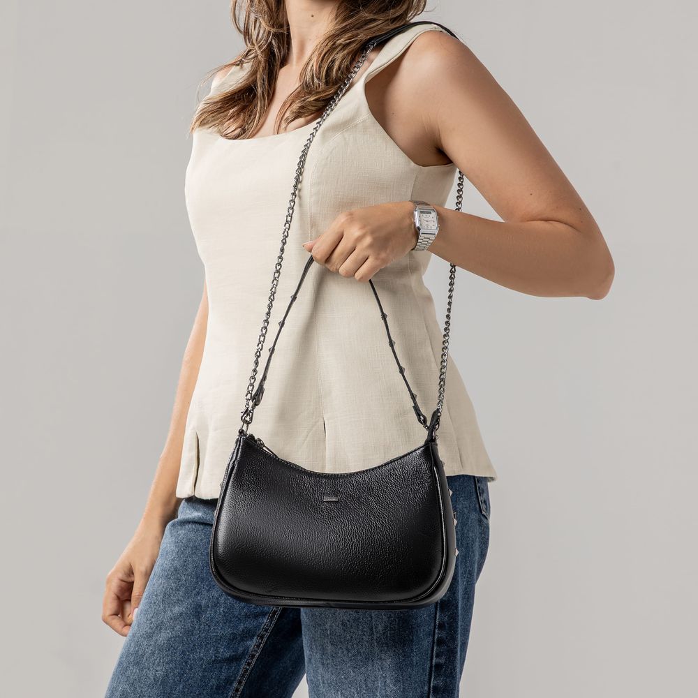 Bolsa Feminina Couro Legítimo Yara com Sparkle e Alça Dupla