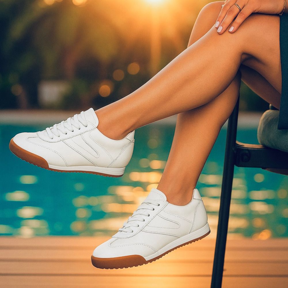 Tênis Feminino Couro Legítimo Branco Naomi Casual Vittal Clássico Retrô