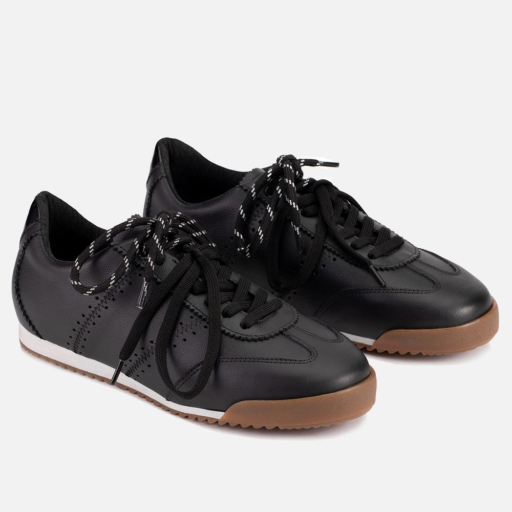 Tênis Feminino Vittal Viviane em Couro Legítimo Preto com 3 Cadarços