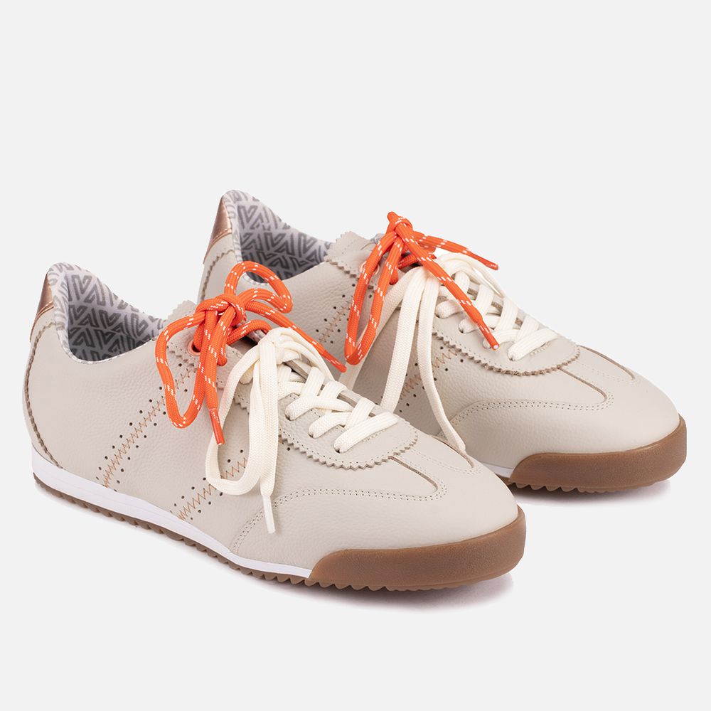 Tênis Feminino Vittal Viviane em Couro Legítimo Offwhite com 3 Cadarços