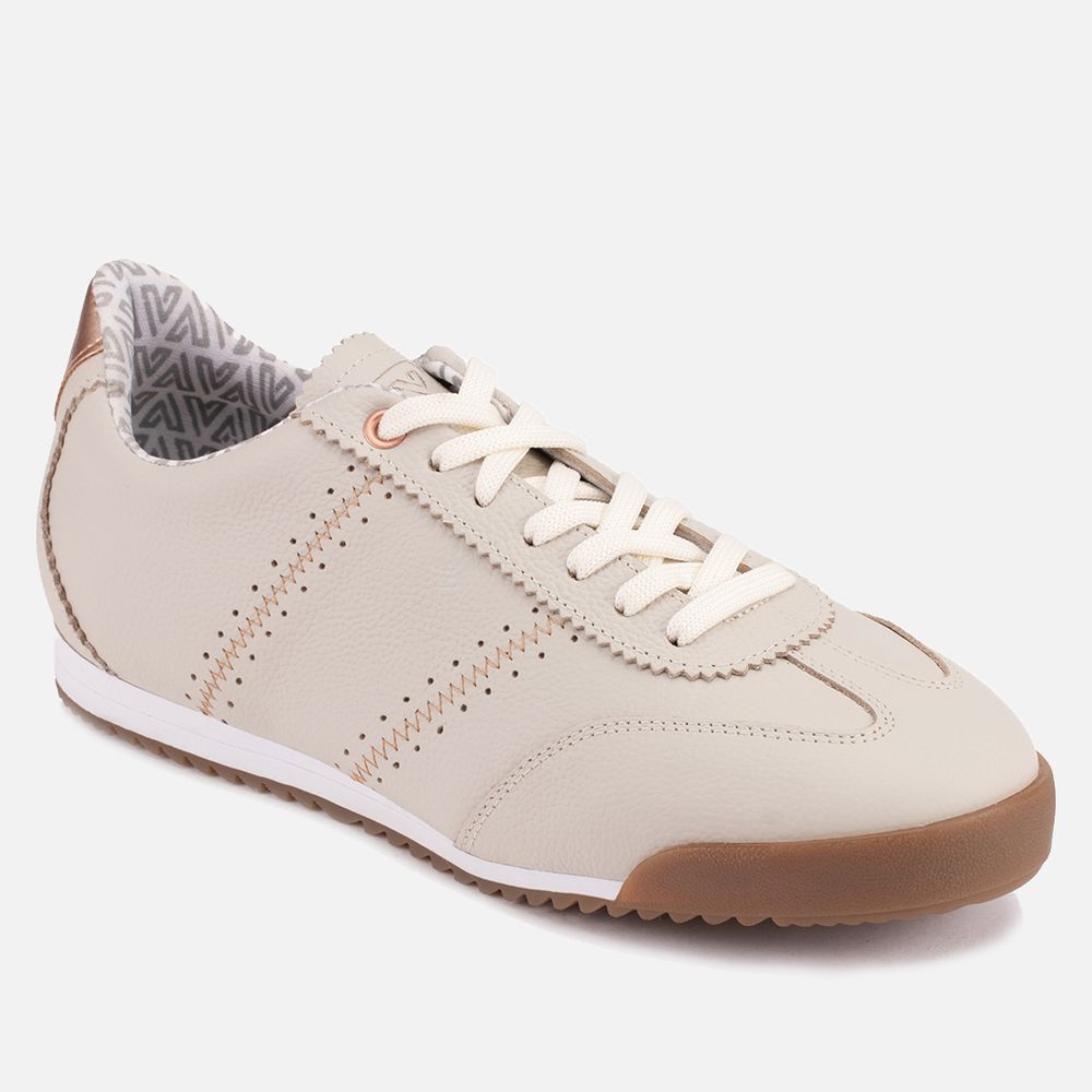 Tênis Feminino Vittal Viviane em Couro Legítimo Offwhite com 3 Cadarços