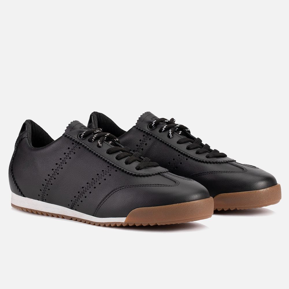 Tênis Feminino Vittal Viviane em Couro Legítimo Preto com 3 Cadarços