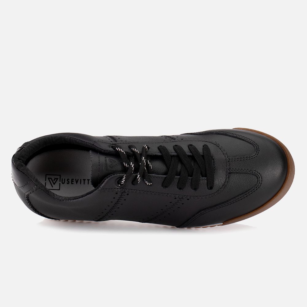 Tênis Feminino Vittal Viviane em Couro Legítimo Preto com 3 Cadarços