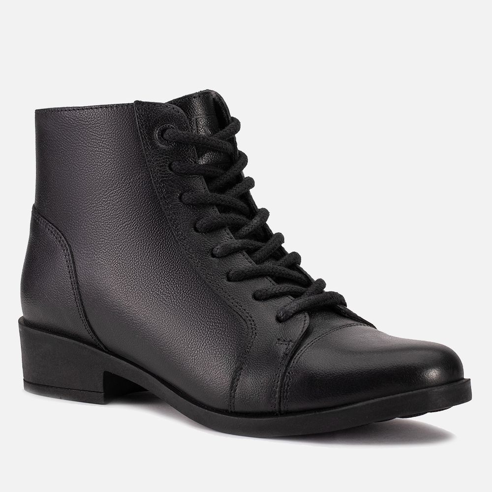 Bota Feminina Vittal Jenifer em Couro Legitimo Cano Curto Fechamento Cadarço