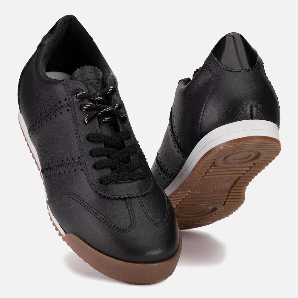 Tênis Feminino Vittal Viviane em Couro Legítimo Preto com 3 Cadarços