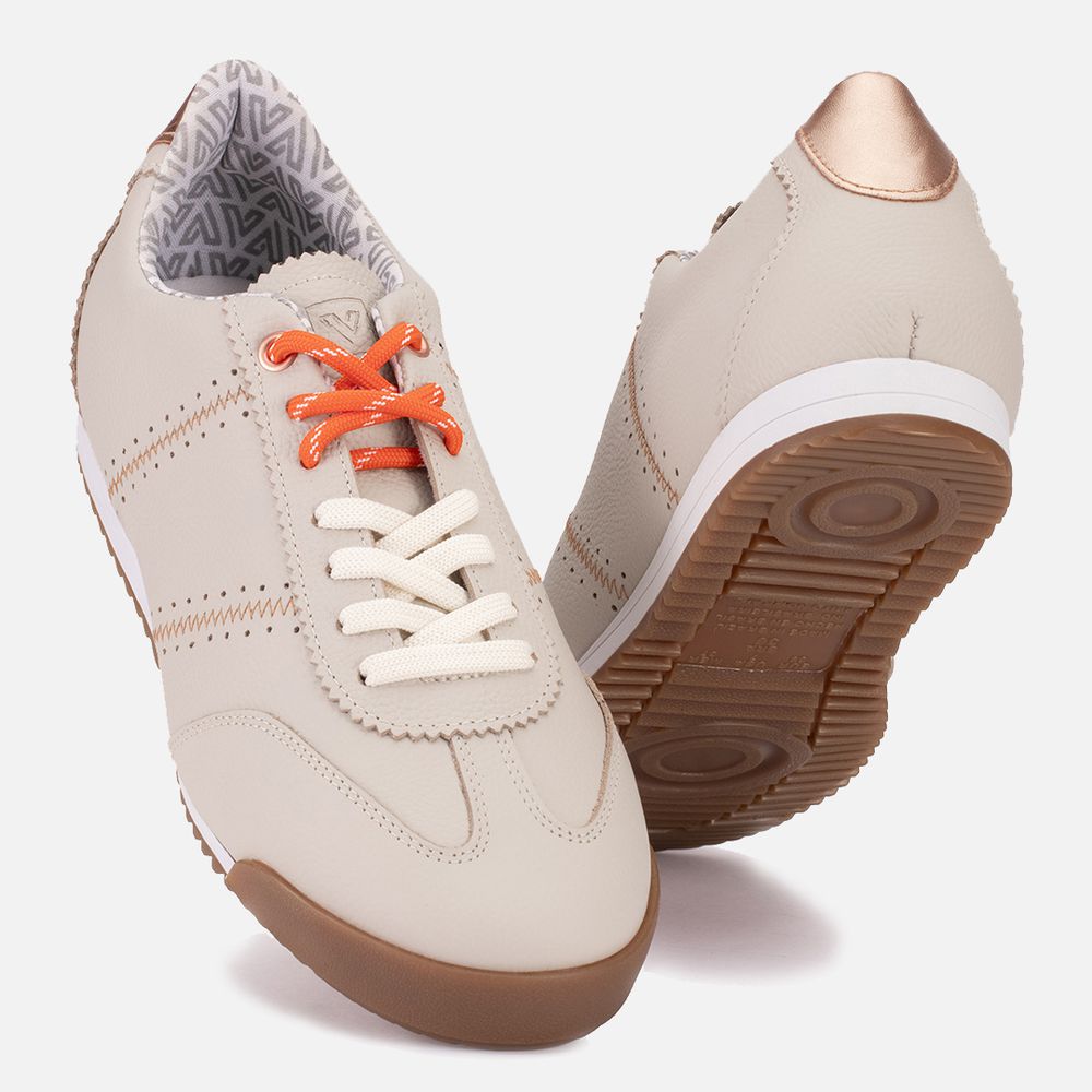 Tênis Feminino Vittal Viviane em Couro Legítimo Offwhite com 3 Cadarços