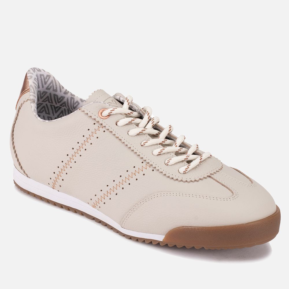 Tênis Feminino Vittal Viviane em Couro Legítimo Offwhite com 3 Cadarços