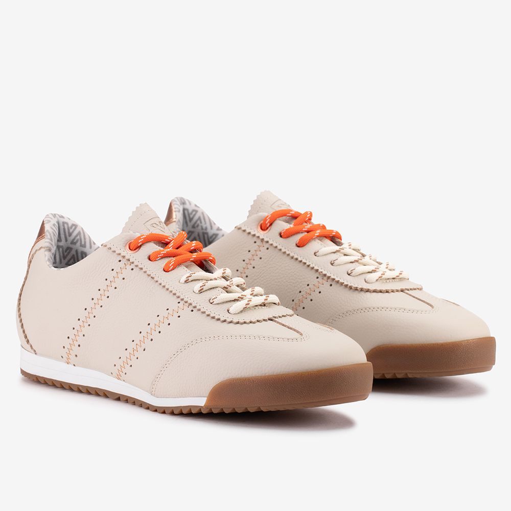 Tênis Feminino Vittal Viviane em Couro Legítimo Offwhite com 3 Cadarços