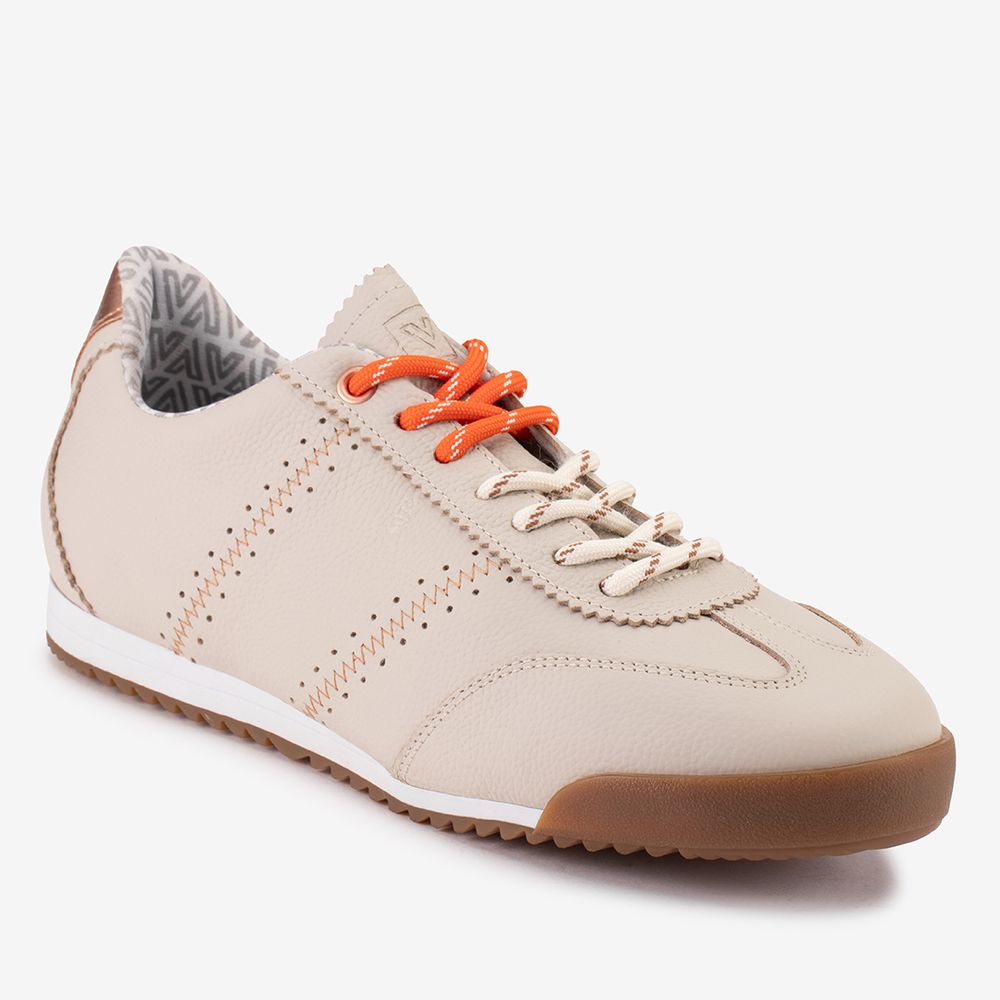 Tênis Feminino Vittal Viviane em Couro Legítimo Offwhite com 3 Cadarços