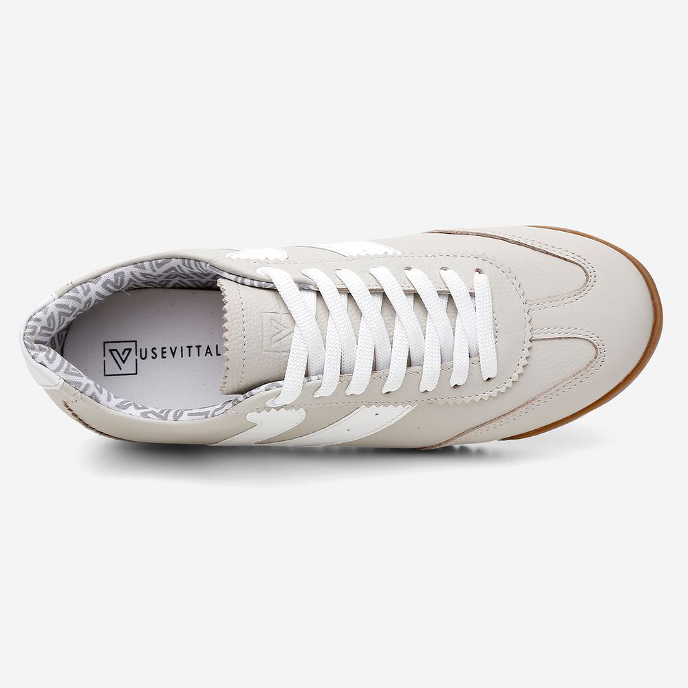 Tênis Feminino Couro Legítimo Naomi OffWhite Casual Vittal Clássico Retrô
