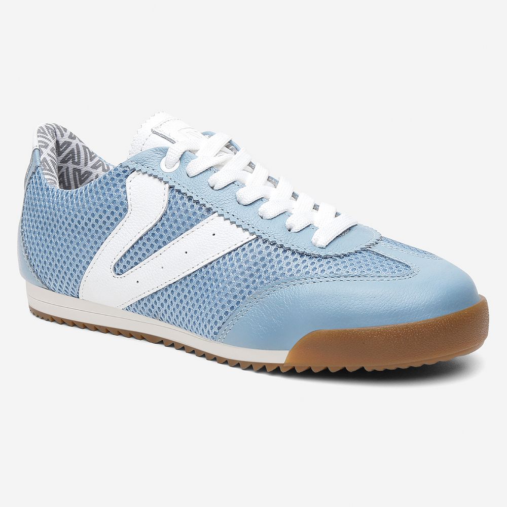 Tênis Feminino Couro Legítimo Naomi Azul Casual Vittal Clássico Retrô