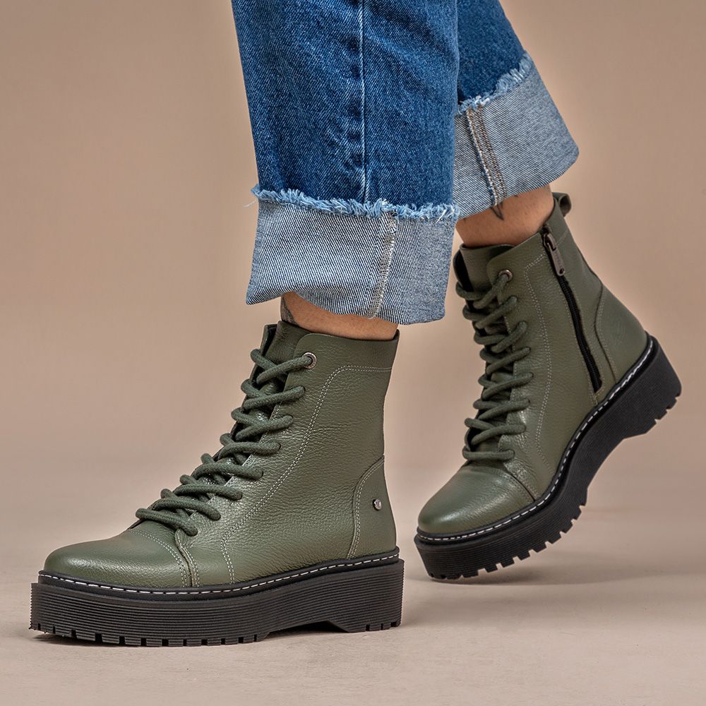 Bota Coturno Feminino Laura Vittal em Couro Legítimo Verde