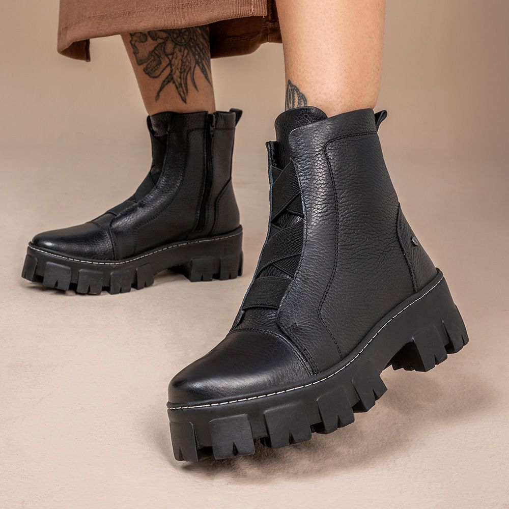 Bota Coturno Only Vittal em Couro Sola Tratorada e Zíper 