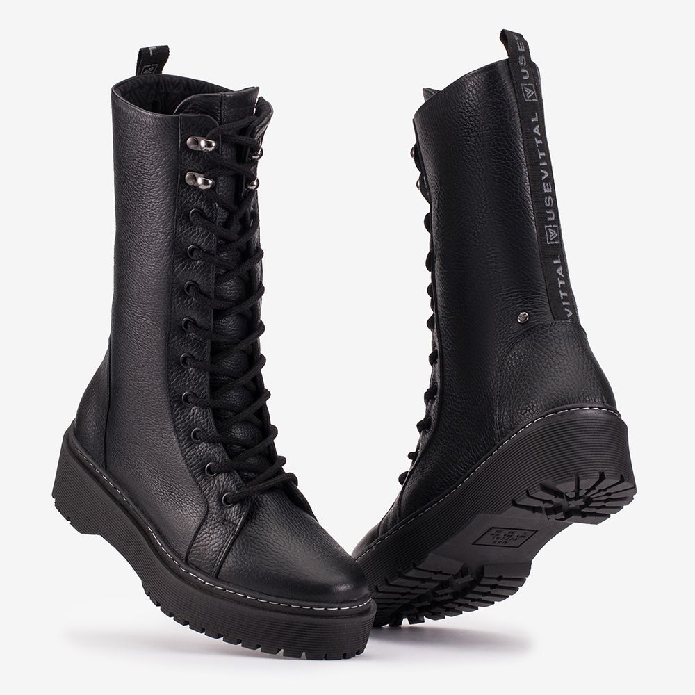 Coturno Feminino Vittal Aurora em Couro Legitimo Cano Alto