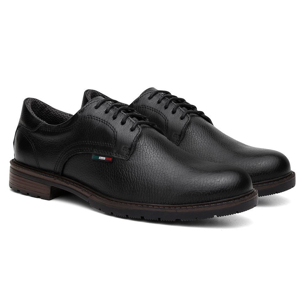 Sapatênis Masculino Oxford Couro Legítimo Preto 