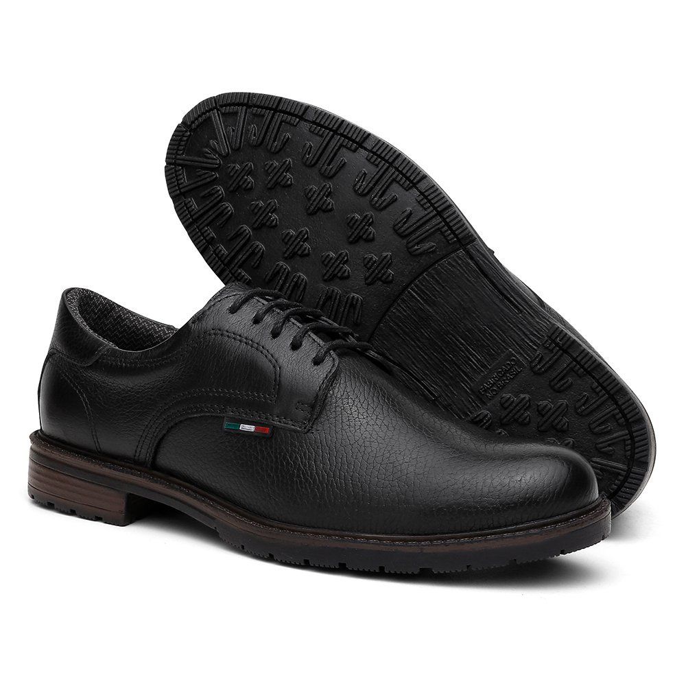 Sapatênis Masculino Oxford Couro Legítimo Preto 