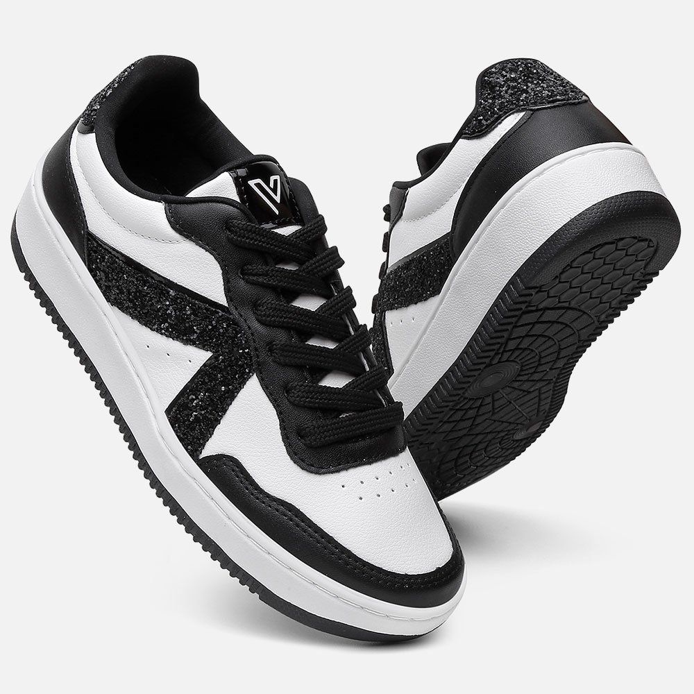 Tênis Feminino Casual Eloá Branco e Preto Vittal