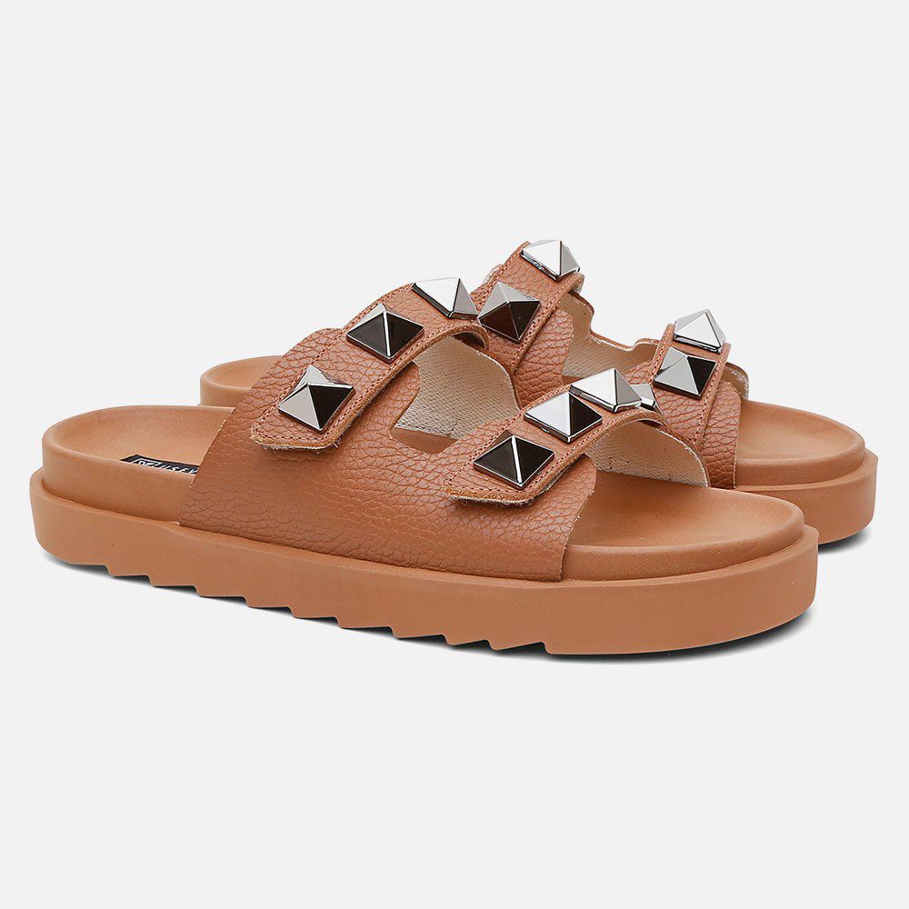 Sandália Birken Feminina Em Couro Vittal Chiara Caramelo Com Sparkle
