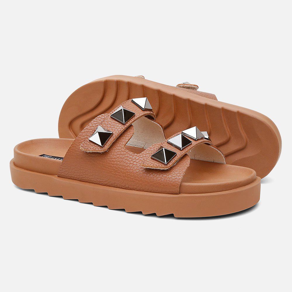 Sandália Birken Feminina Em Couro Vittal Chiara Caramelo Com Sparkle