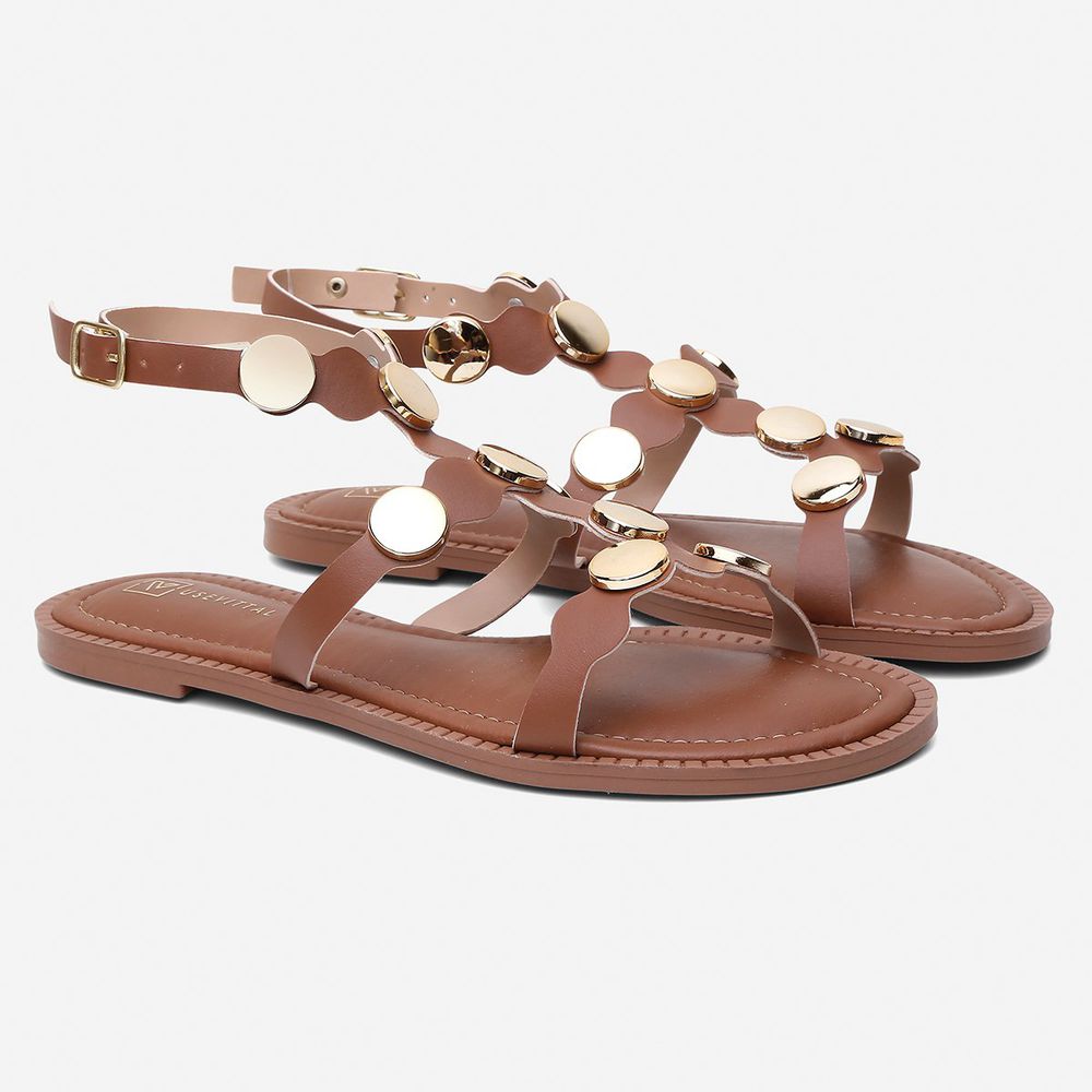 Sandália Rasteira Feminina Bella Caramelo Tira Ajustável Vittal