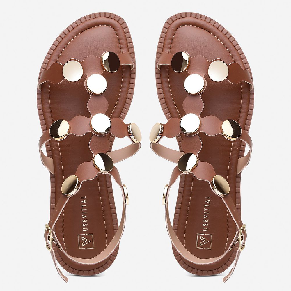 Sandália Rasteira Feminina Bella Caramelo Tira Ajustável Vittal