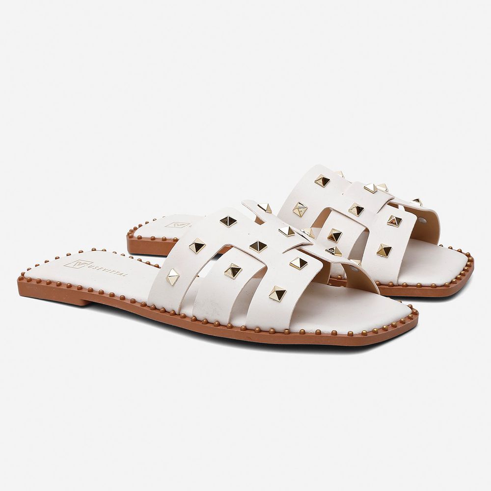 Sandália Rasteira Feminina Vittal Ananda Offwhite