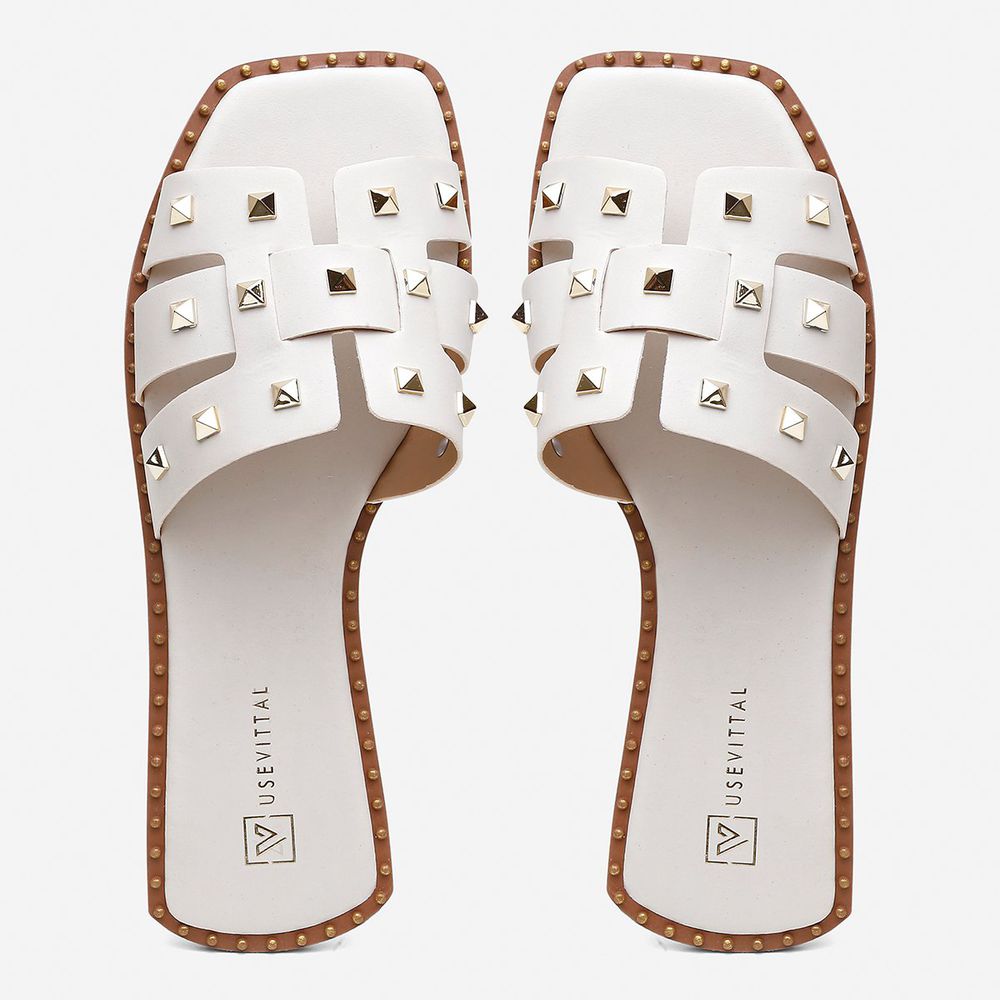 Sandália Rasteira Feminina Vittal Ananda Offwhite