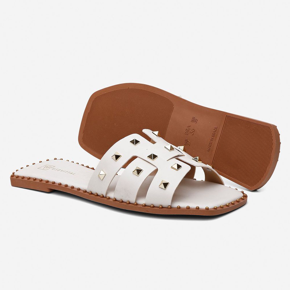 Sandália Rasteira Feminina Vittal Ananda Offwhite