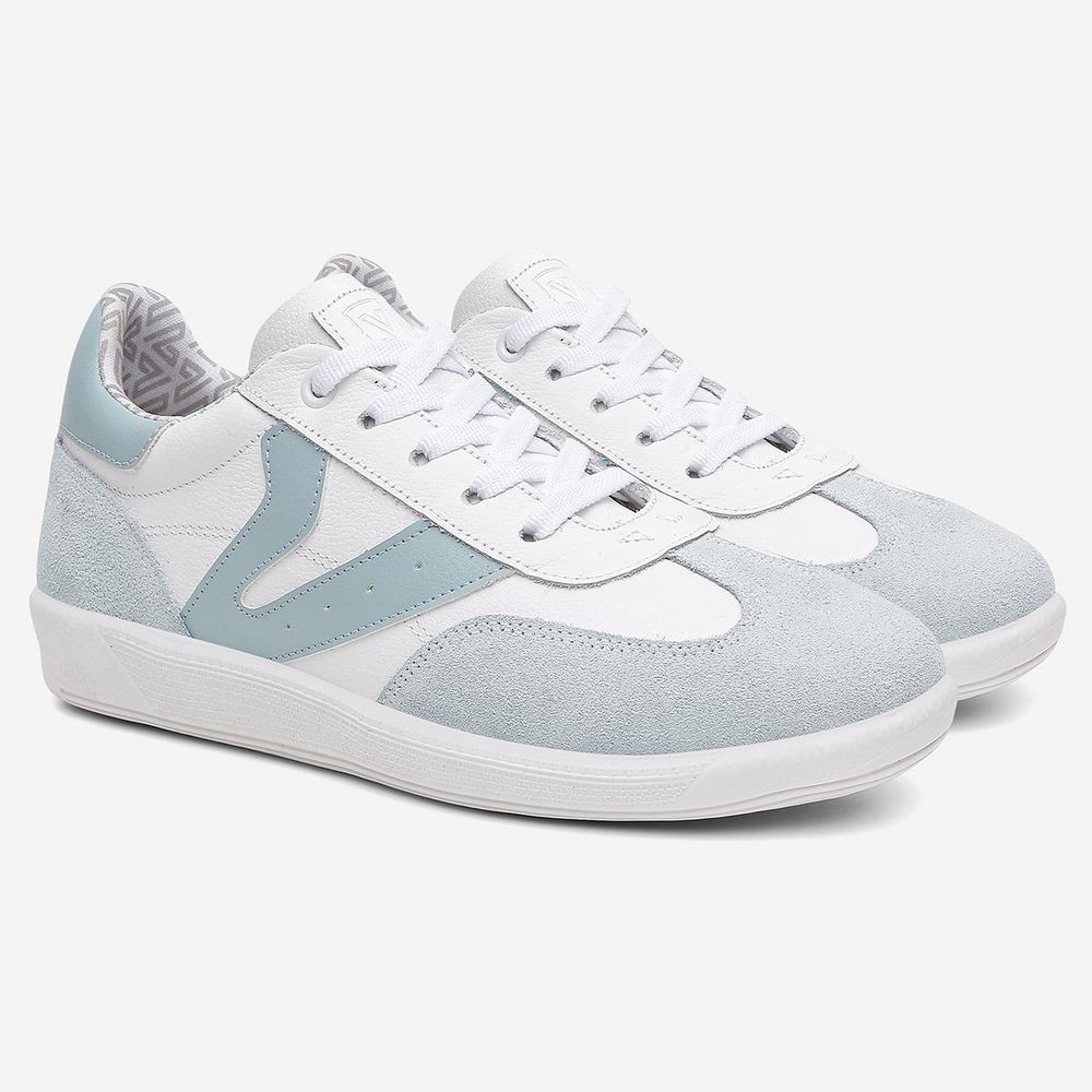 Tênis Feminino Em Couro Vittal Estela Branco e Azul