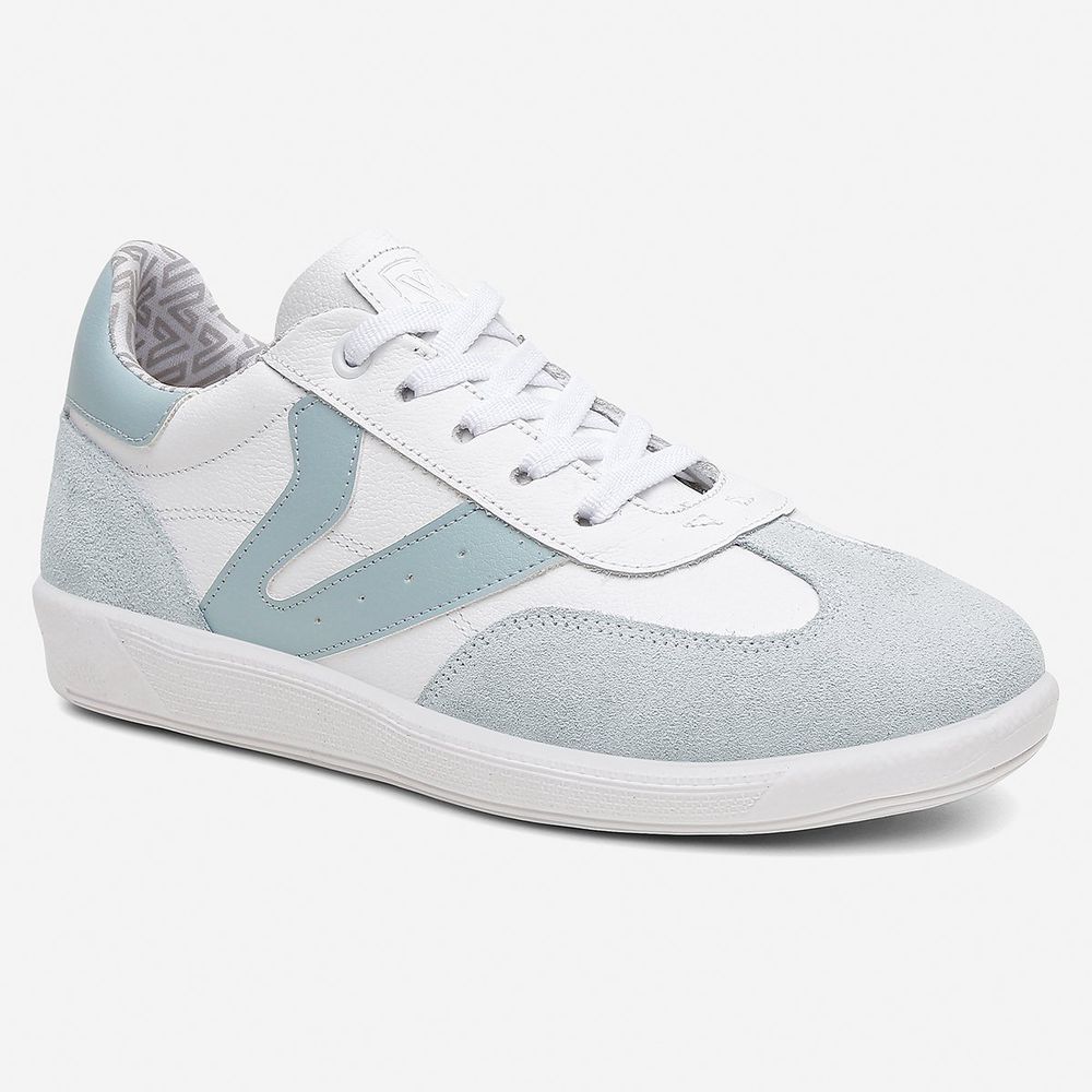 Tênis Feminino Em Couro Vittal Estela Branco e Azul