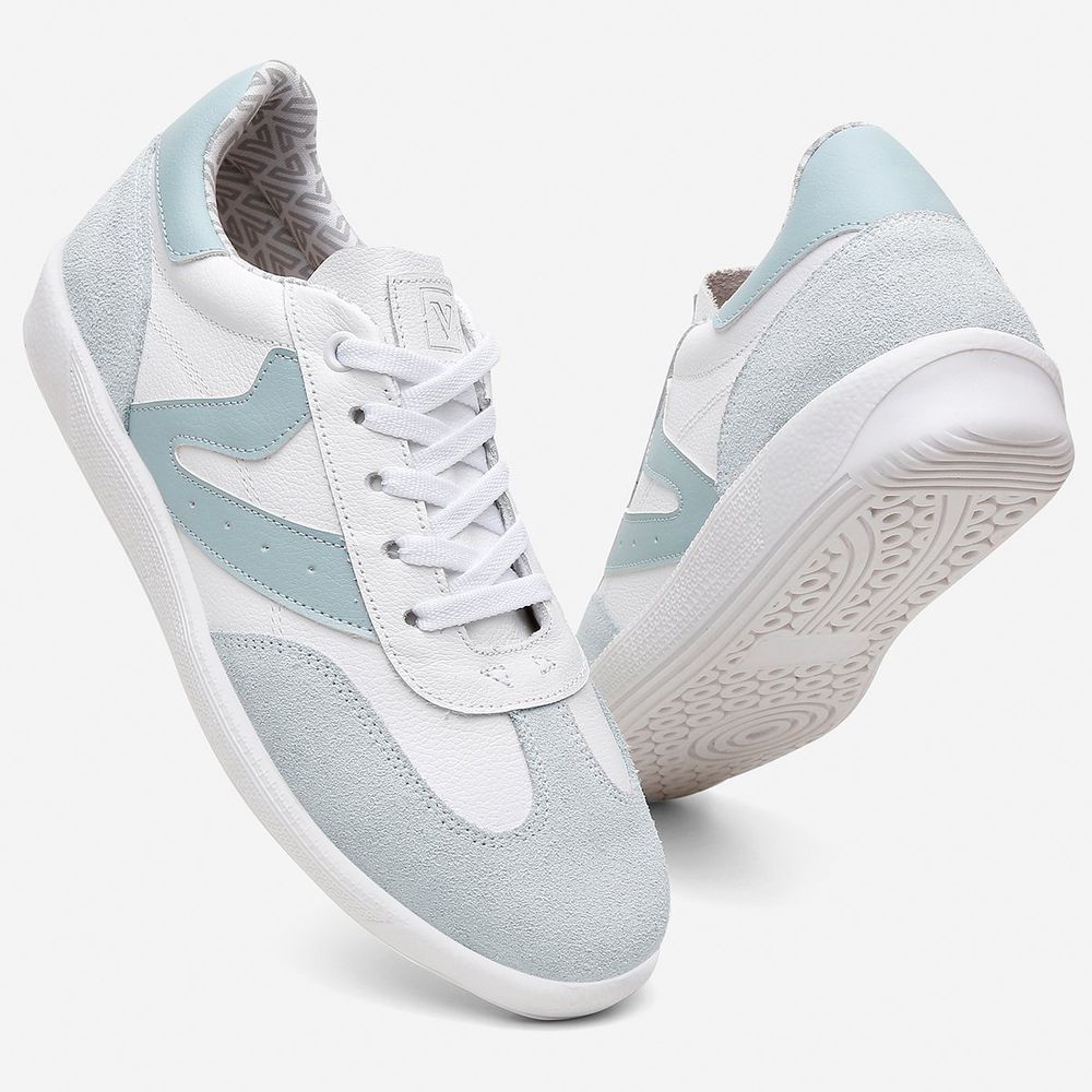 Tênis Feminino Em Couro Vittal Estela Branco e Azul