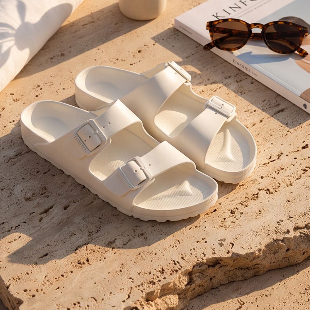 Sandália Papete Feminina 100% Eva 2 Fivelas Off White