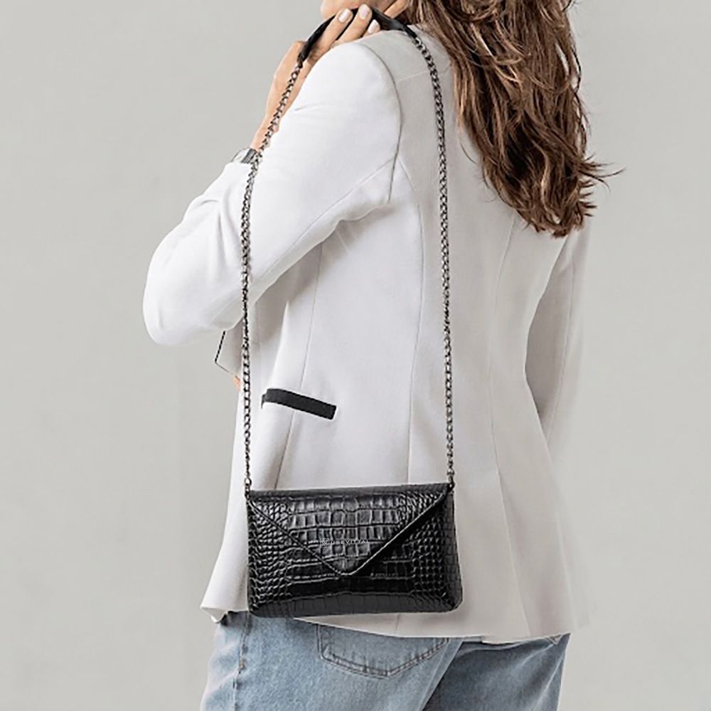 Bolsa Vittal Eloá em Couro Legítimo Croco Preta