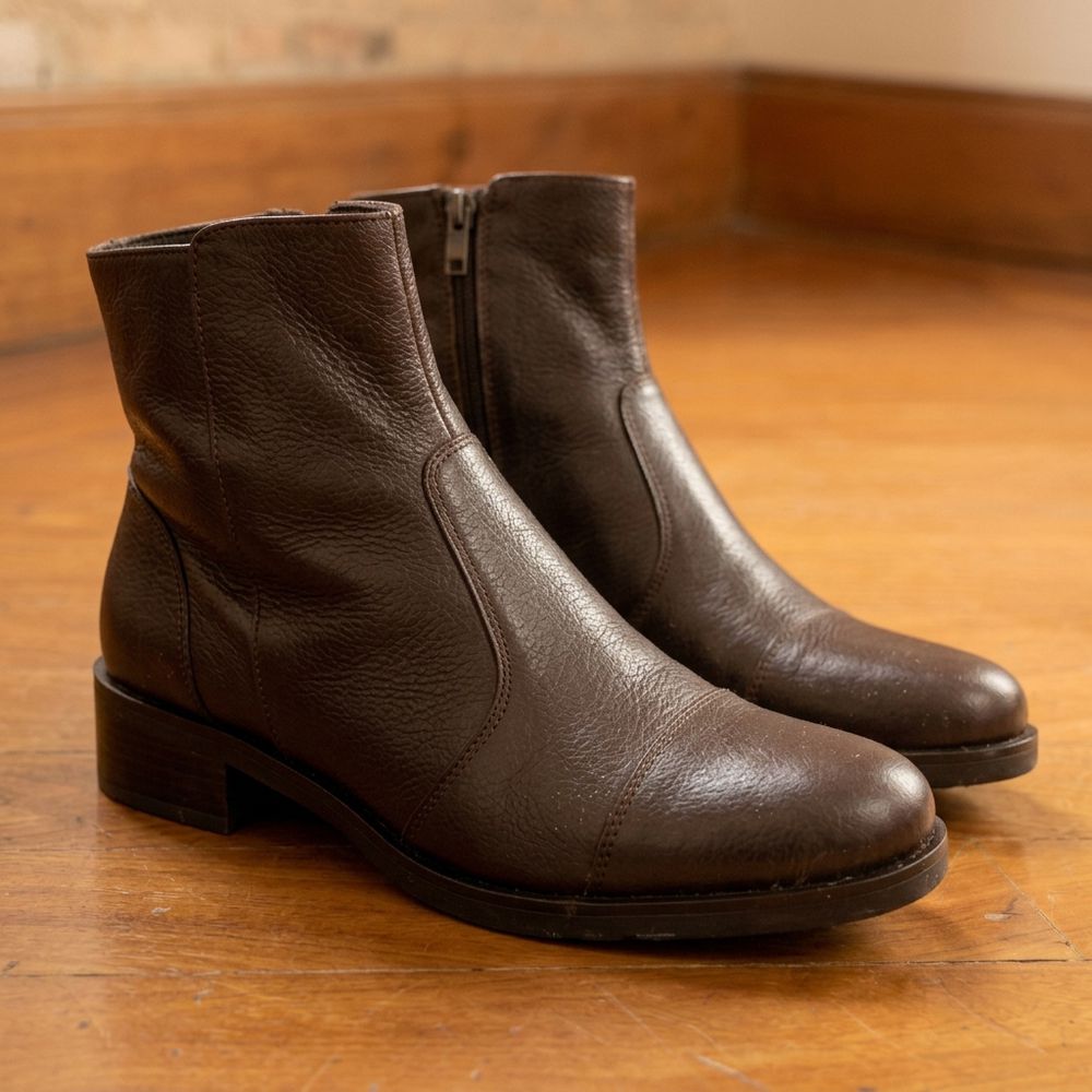 Bota Feminina Vittal Sofia em Couro Legitimo Cano Curto e Zíper Café